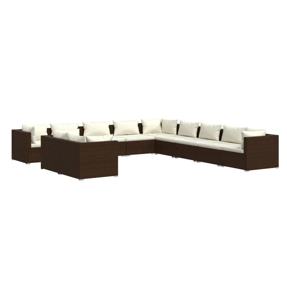 Relax 11-delige Loungeset met kussens poly rattan bruin