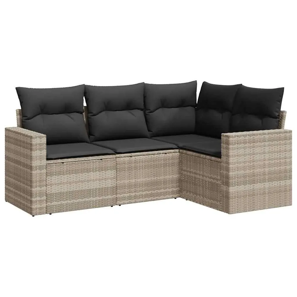 Relax 4-delige Loungeset met kussens poly rattan lichtgrijs