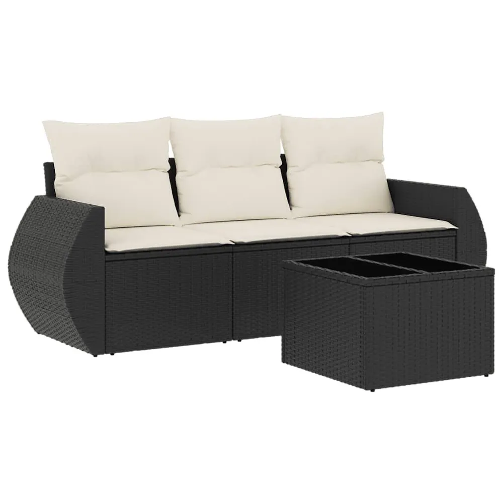 Relax 4-delige Loungeset met kussens poly rattan zwart