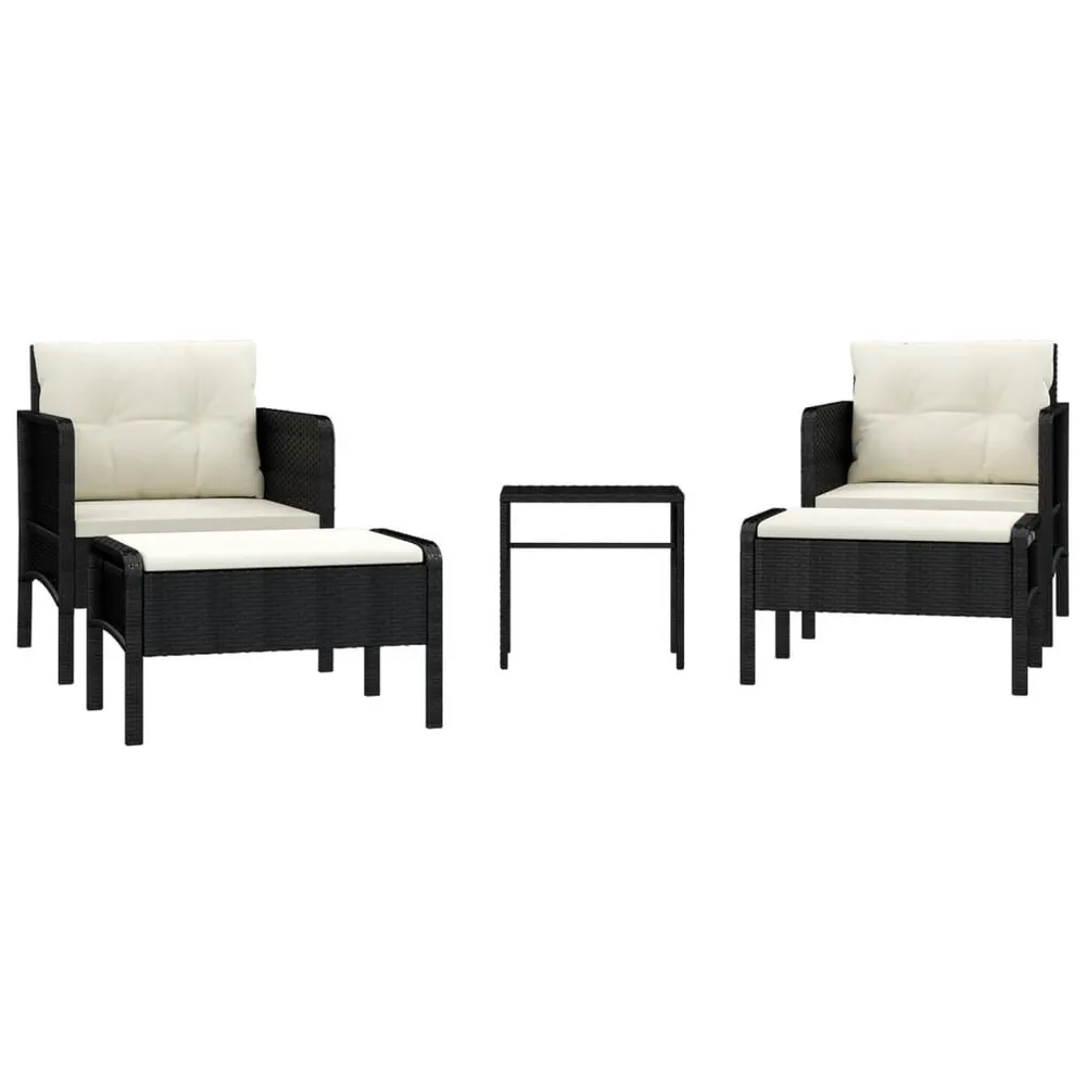 Relax 5-delige Loungeset met kussens poly rattan zwart