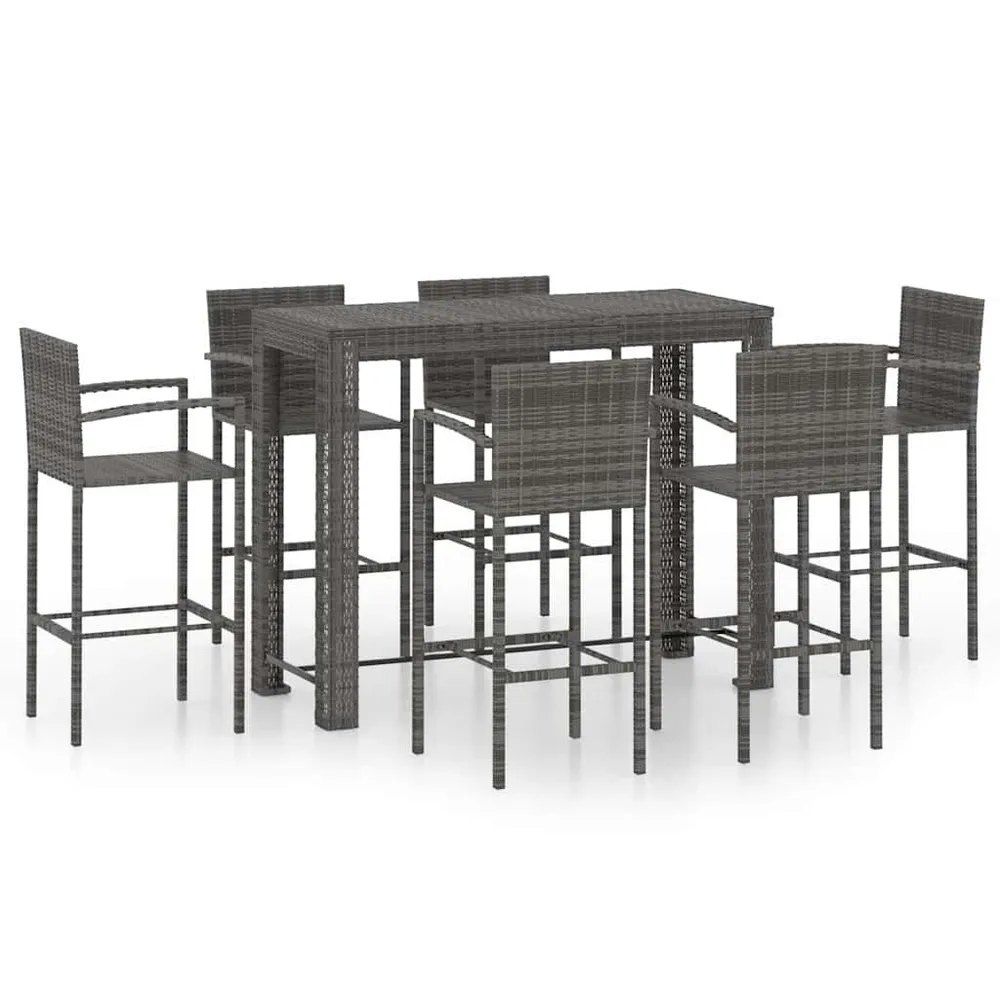 Relax 7-delige Tuinbarset met armleuningen poly rattan grijs