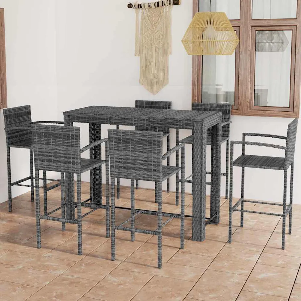 Relax 7-delige Tuinbarset met armleuningen poly rattan grijs