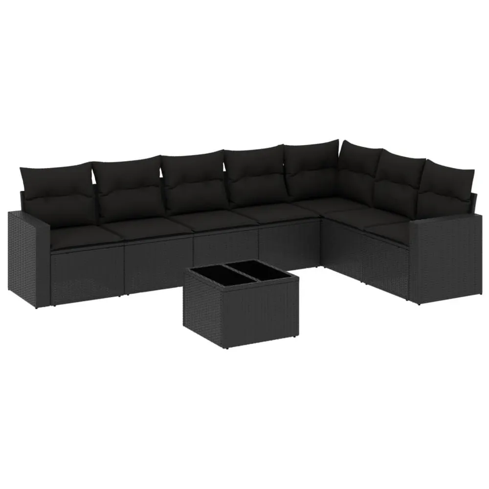 Relax 8-delige Loungeset met kussens poly rattan zwart