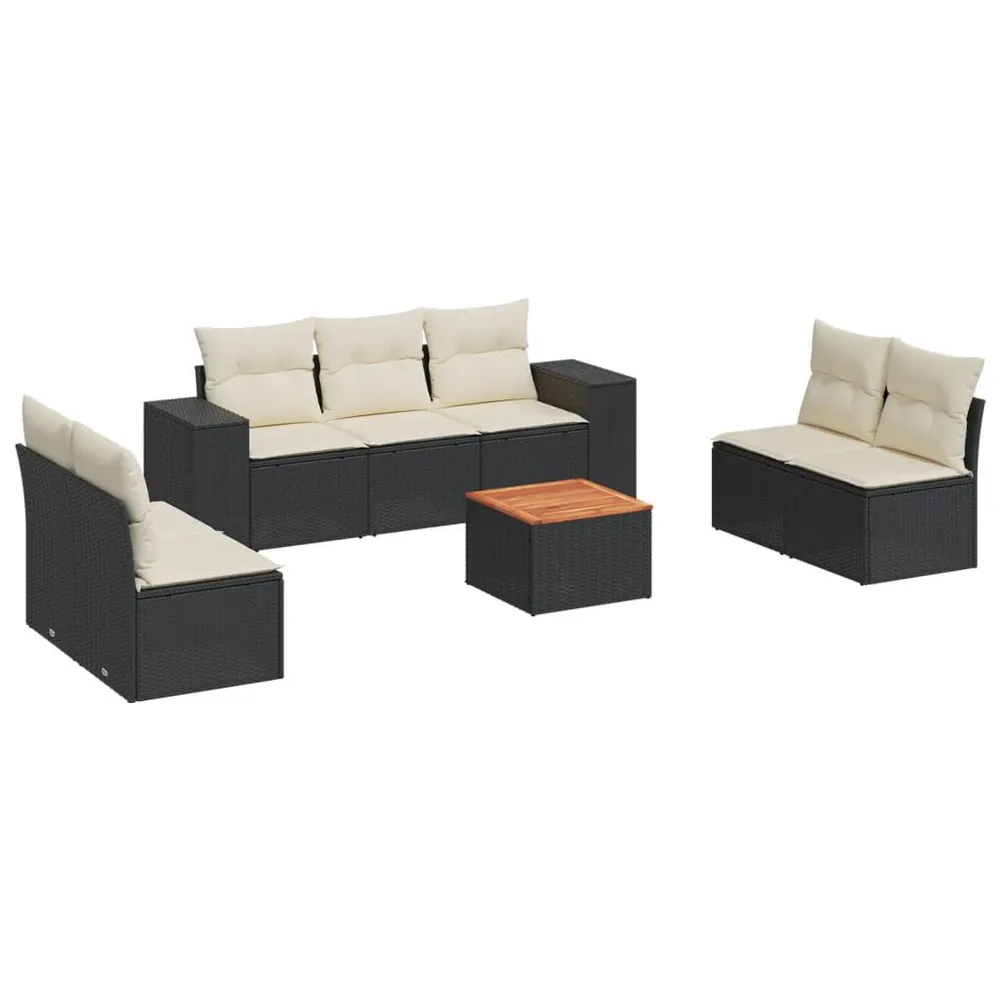 Relax 8-delige Loungeset met kussens poly rattan zwart