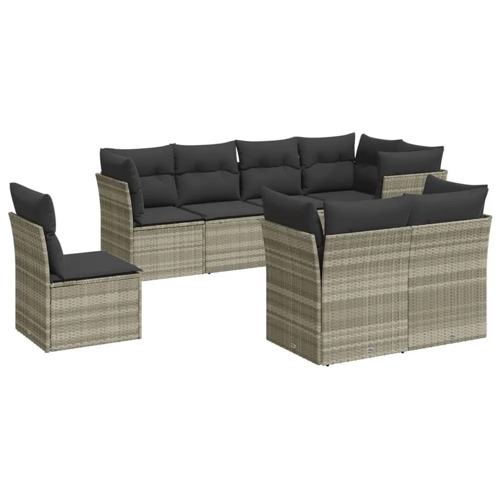 Relax 8-delige Loungeset met kussens poly rattan lichtgrijs