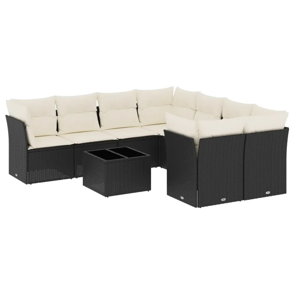 Relax 9-delige Loungeset met kussens poly rattan zwart