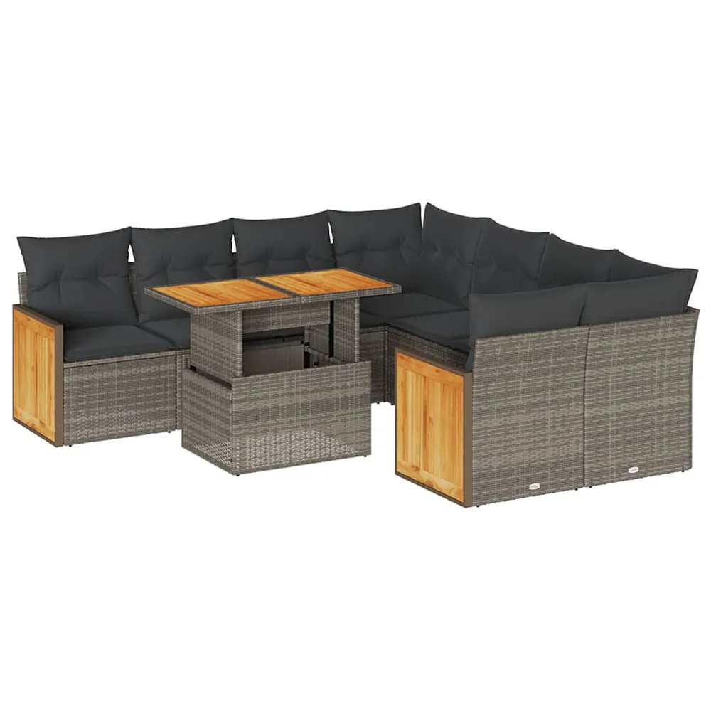Relax 9-delige Loungeset met kussens poly rattan acacia grijs