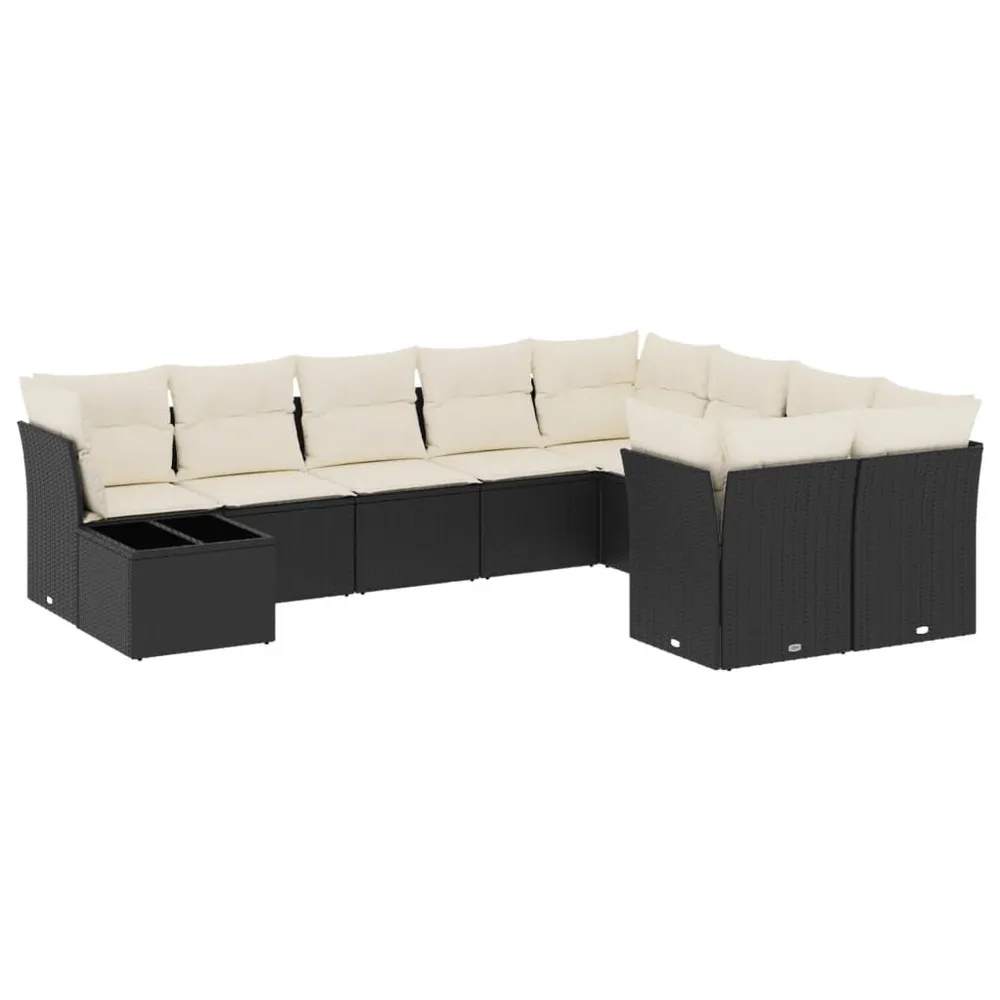 Schommel 10-delige Loungeset met kussens poly rattan zwart
