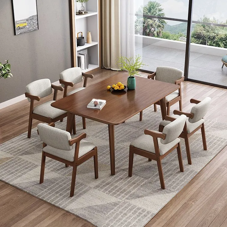 Traditional Dining Table Set 1/5/7 Pcs Massief Wood Dining Table and Chairs Gemaakt van Weerbestendig Materiaal