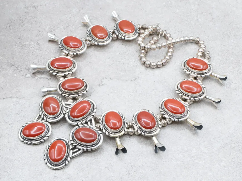 South West Sterling Platinagrijs Jasper Squash Blossom Necklace