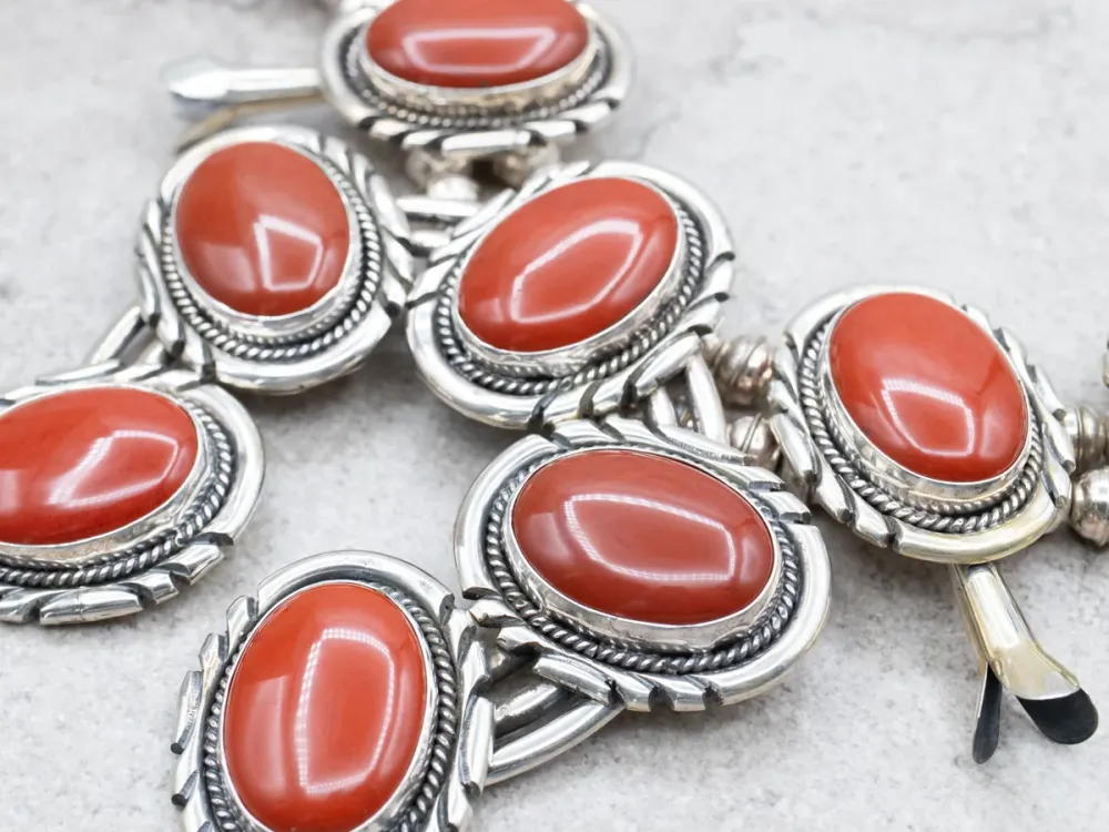 South West Sterling Platinagrijs Jasper Squash Blossom Necklace