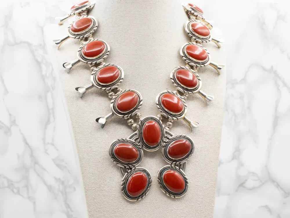South West Sterling Zilver Jasper Squash Blossom Necklace