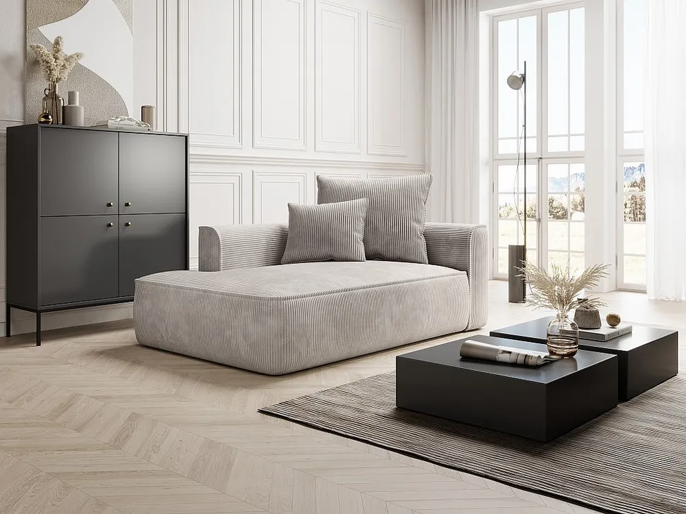 Chaise longue met hoek rechts van ecru ribfluweel, design PINETA