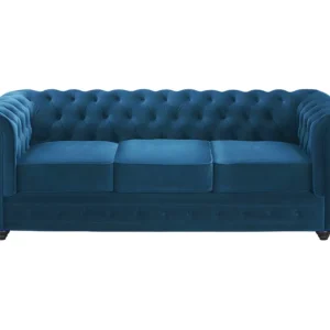 Driezitsbank CHESTERFIELD - fluweel - eend blauw