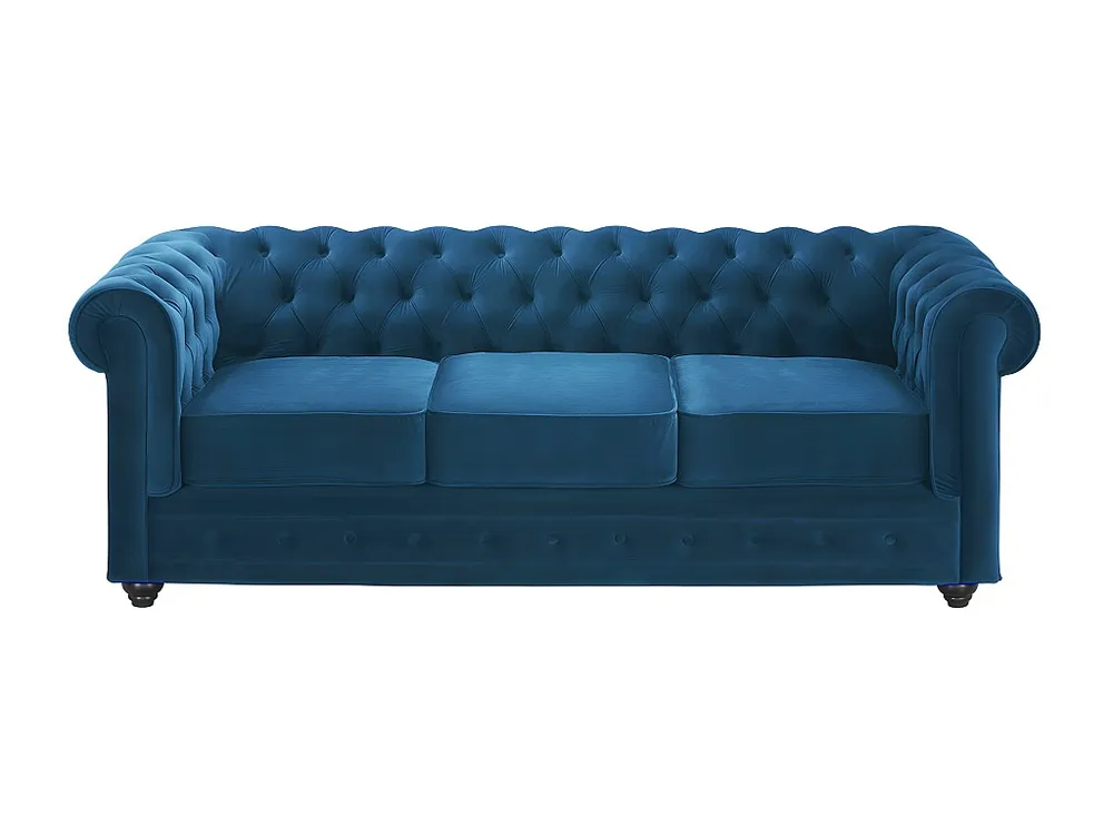 Driezitsbank CHESTERFIELD - fluweel - eend blauw