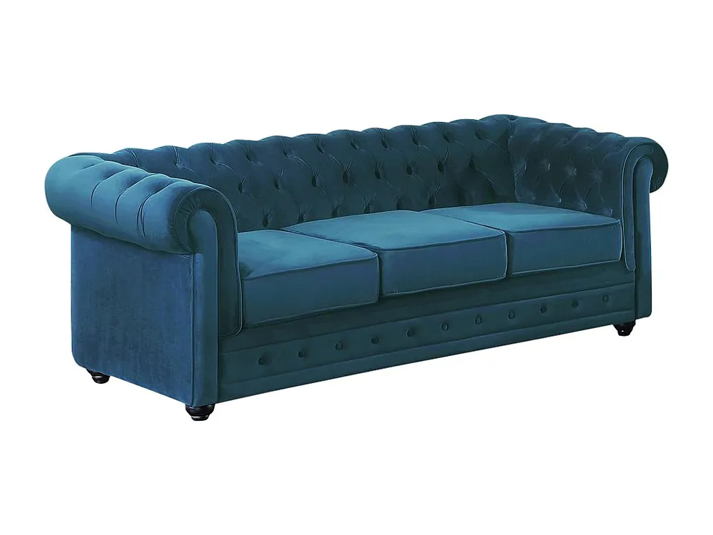 Driezitsbank CHESTERFIELD - fluweel - eend blauw