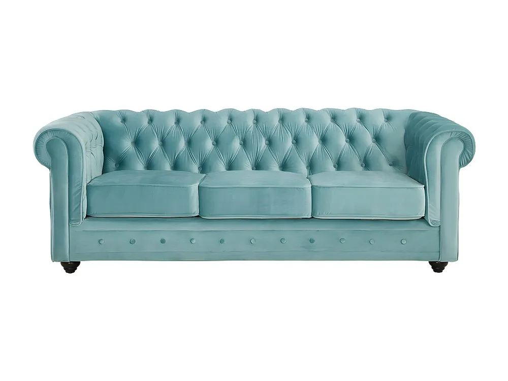Driezitsbank CHESTERFIELD - fluweel - pastel blauw