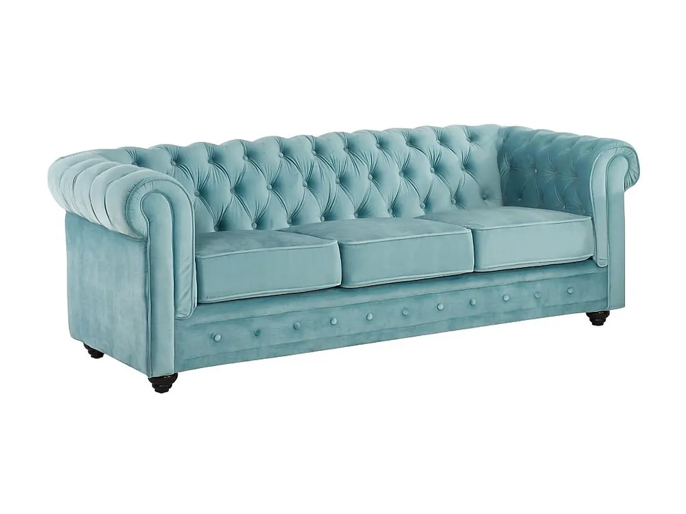 Driezitsbank CHESTERFIELD - fluweel - pastel blauw