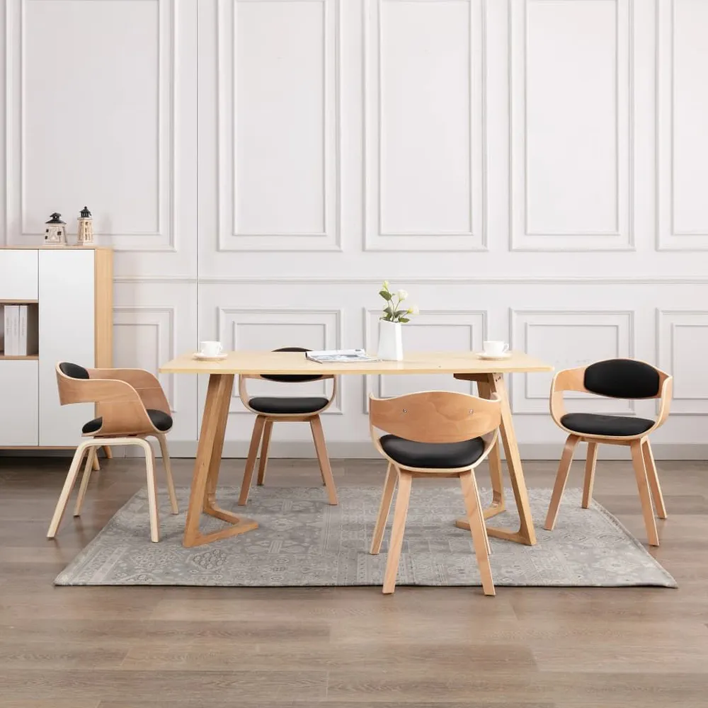 Eetkamerstoelen 4 st gebogen hout en kunstleer