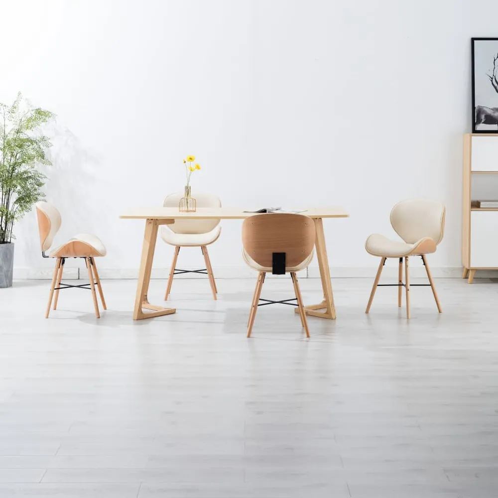 Eetkamerstoelen 4 st kunstleer en gebogen hout crème