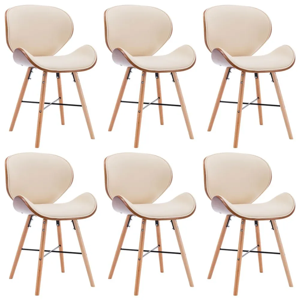 Eetkamerstoelen 6 st kunstleer en gebogen hout crème