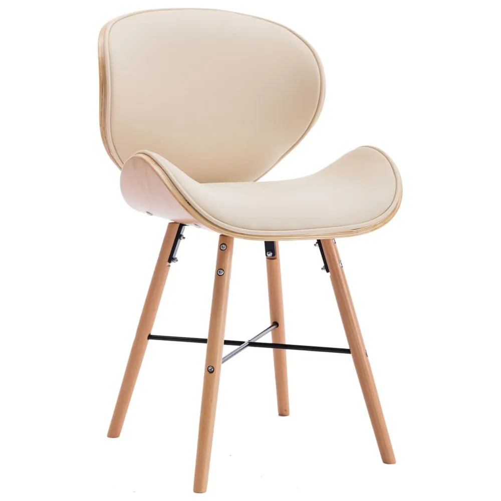 Eetkamerstoelen 2 st kunstleer en gebogen hout crème