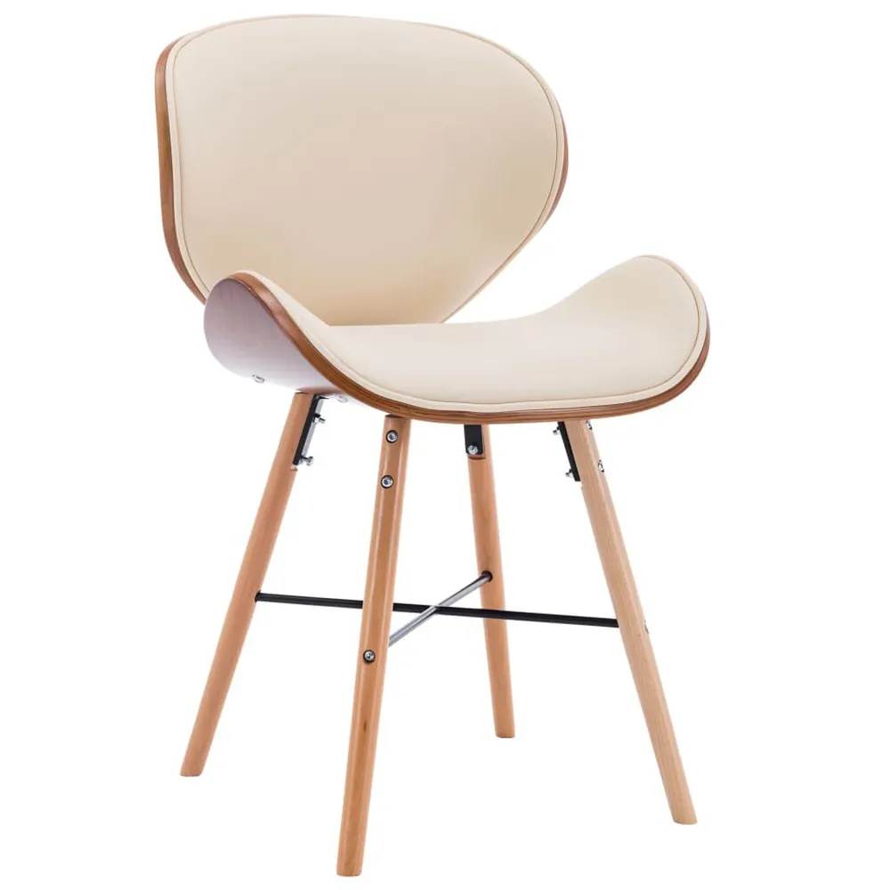 Eetkamerstoelen 2 st kunstleer en gebogen hout crème