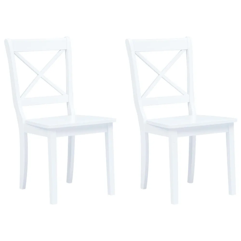 Eetkamerstoelen 2 st massief rubberwood wit