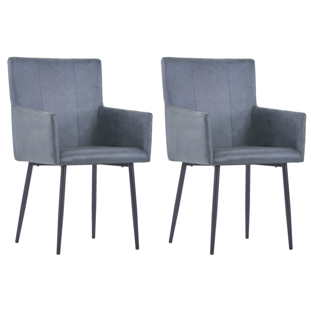 Eetkamerstoelen met armleuningen 2 st kunstsuède grijs