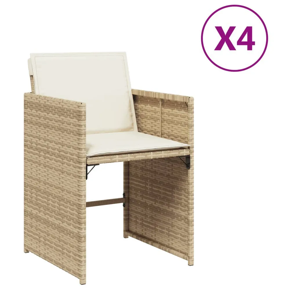 Klap- Tuinstoelen 4 st met kussens poly rattan lichtbruin
