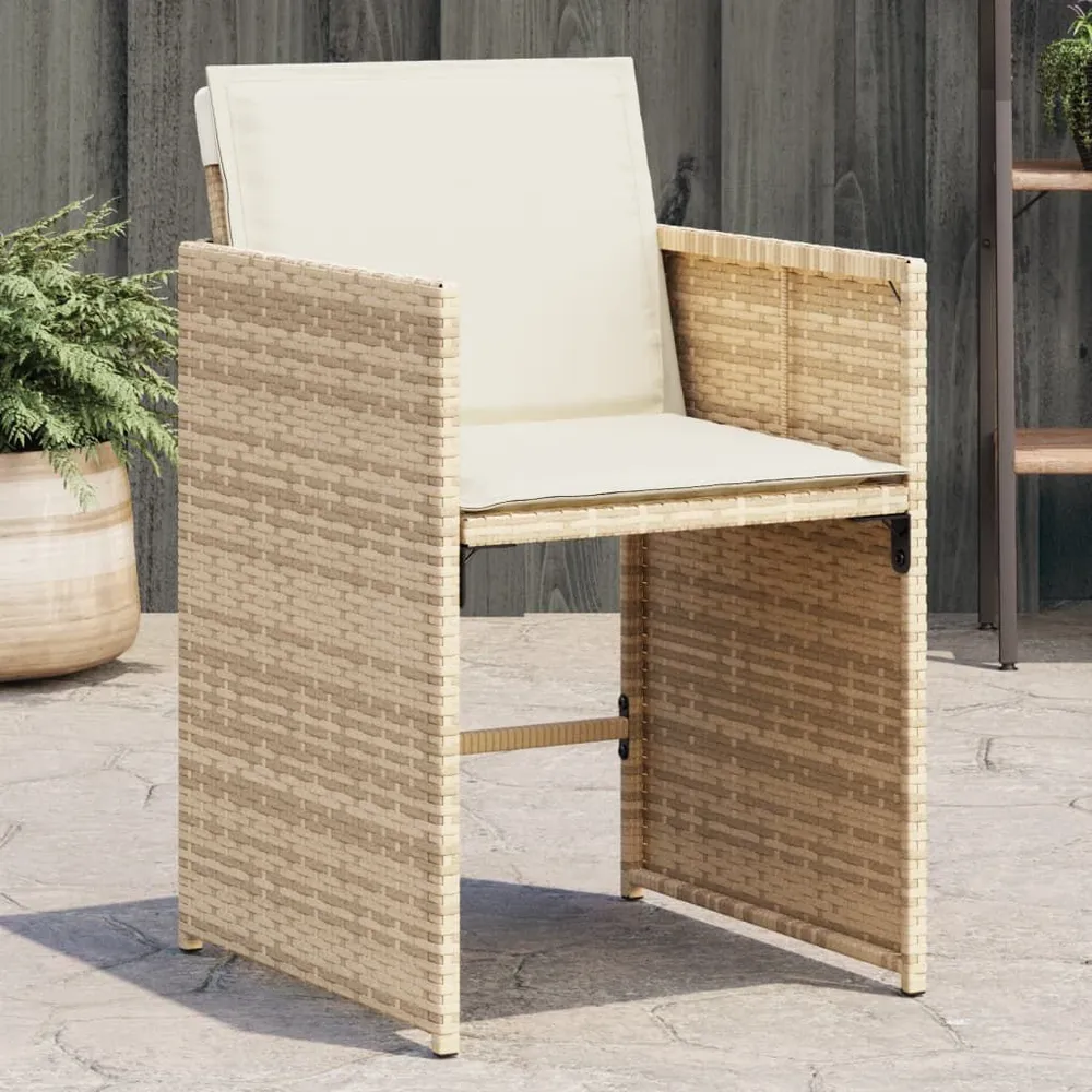 Klap- Tuinstoelen 4 st met kussens poly rattan lichtbruin