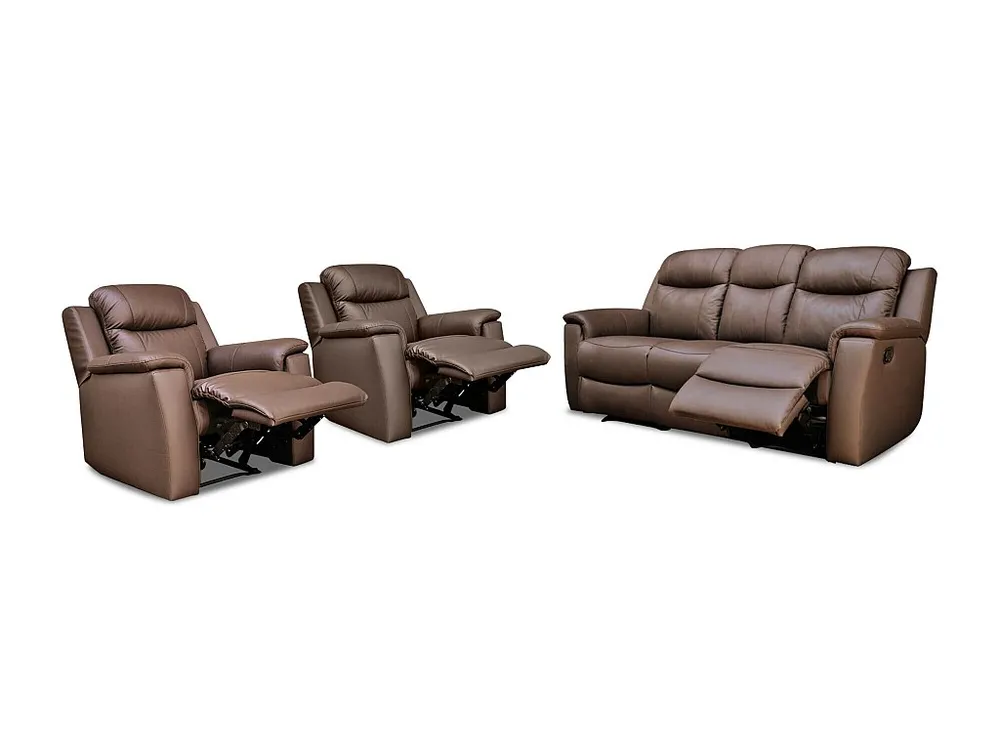 Leren Driezits relaxbank en twee relaxfauteuil EVASION - bruin