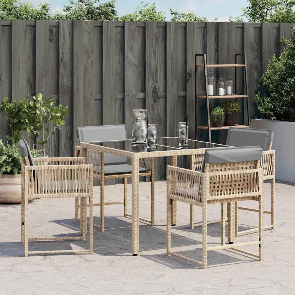 Lig- Tuinstoelen 4 st met kussens poly rattan gemengd lichtbruin