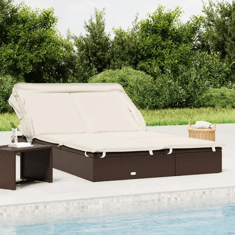 Ligbed 2-persoons met dak 213x118x97 cm poly rattan bruin