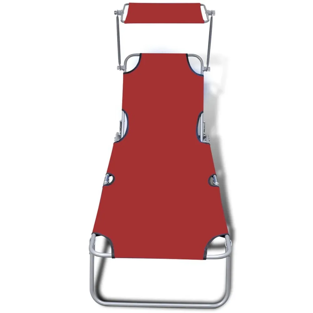 Ligbed inklapbaar met luifel staal en stof rood