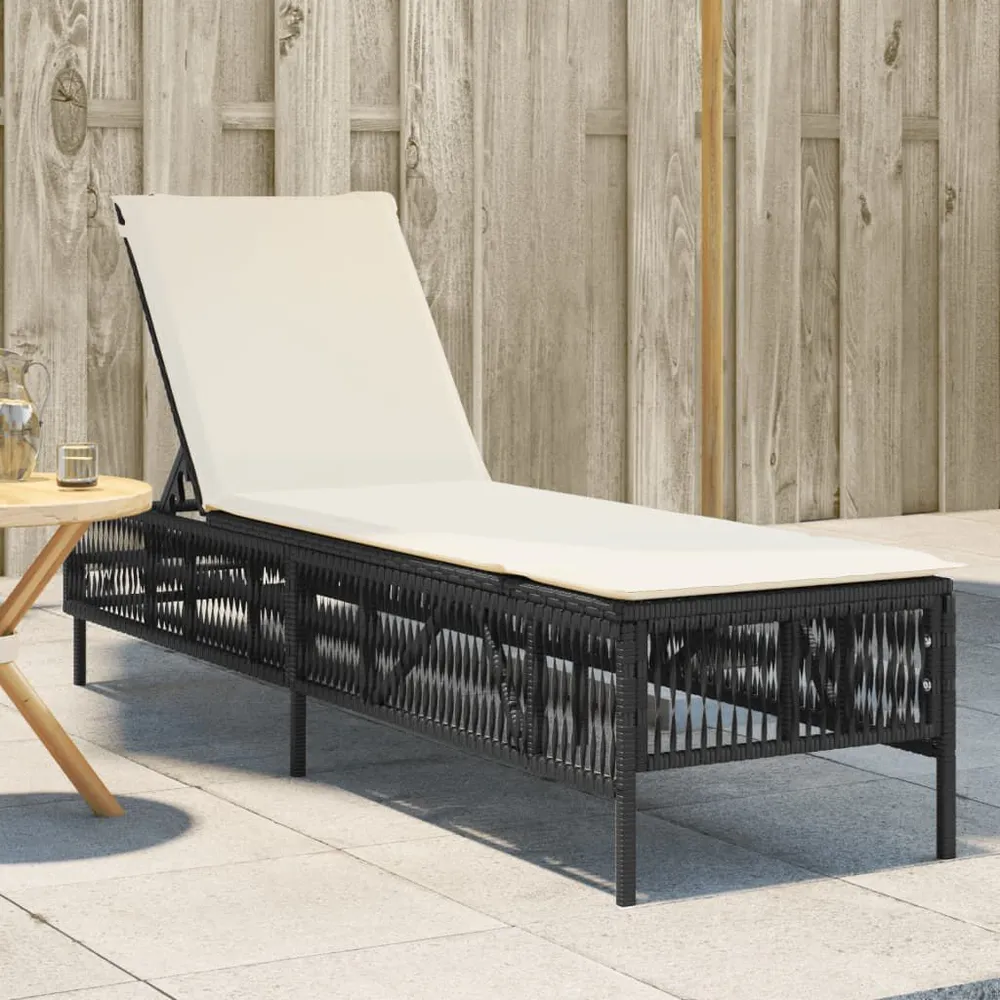 Ligbed met kussen poly rattan zwart