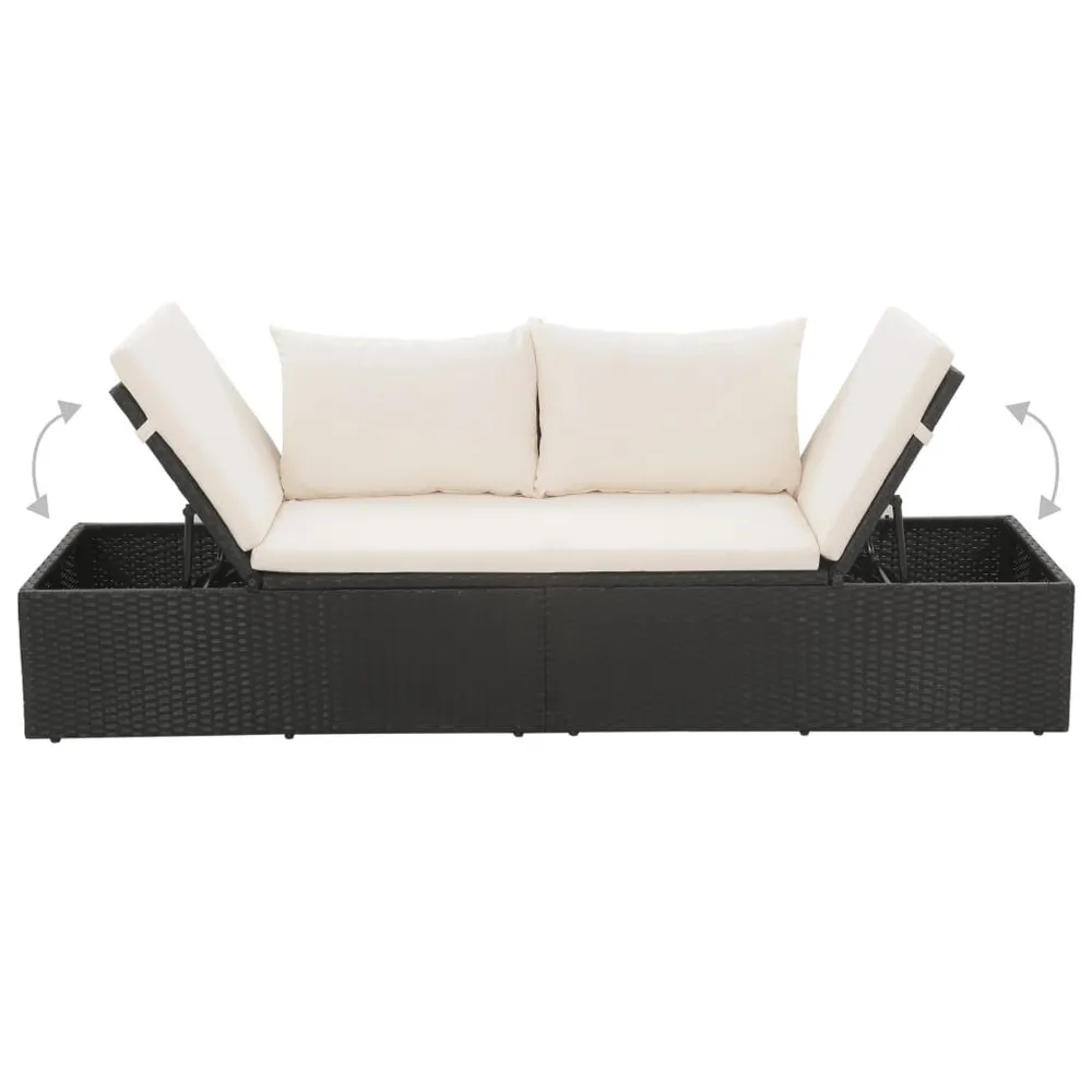 Ligbed met kussen en sierkussens poly rattan zwart