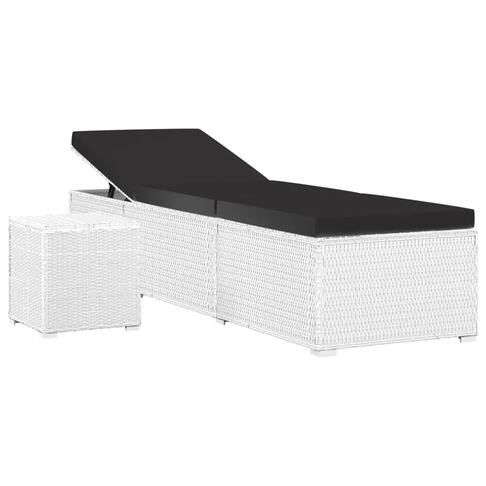 Ligbed met kussen en theetafel poly rattan wit