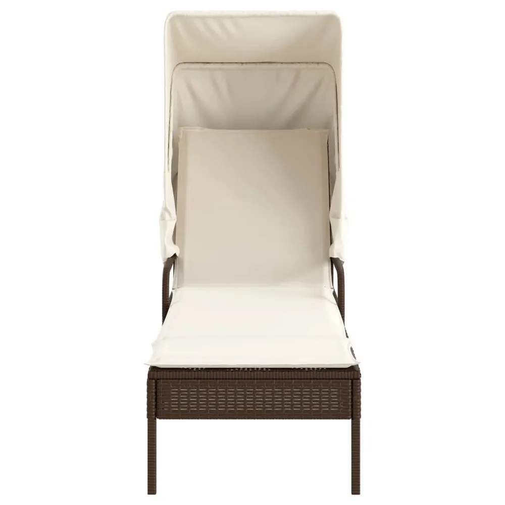 Ligbed met luifel poly rattan bruin