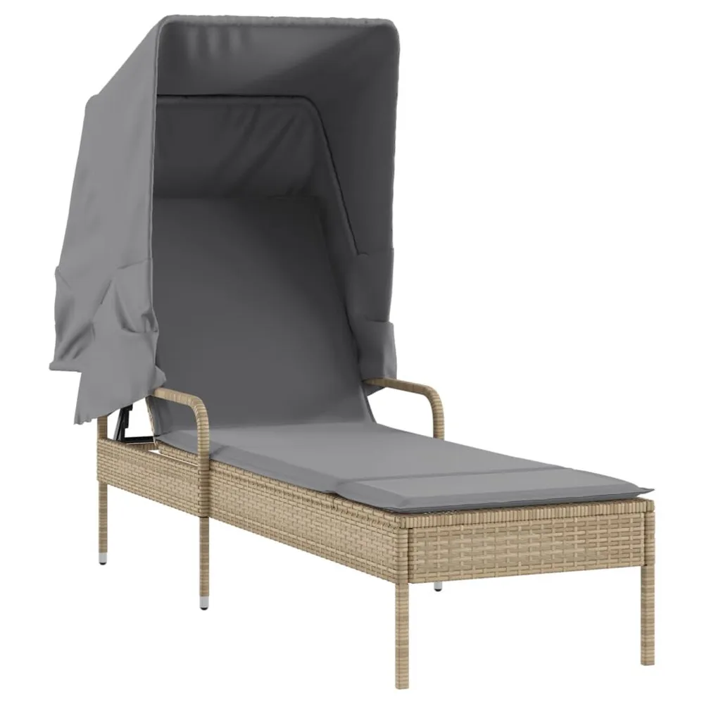 Ligbed met luifel poly rattan lichtbruin