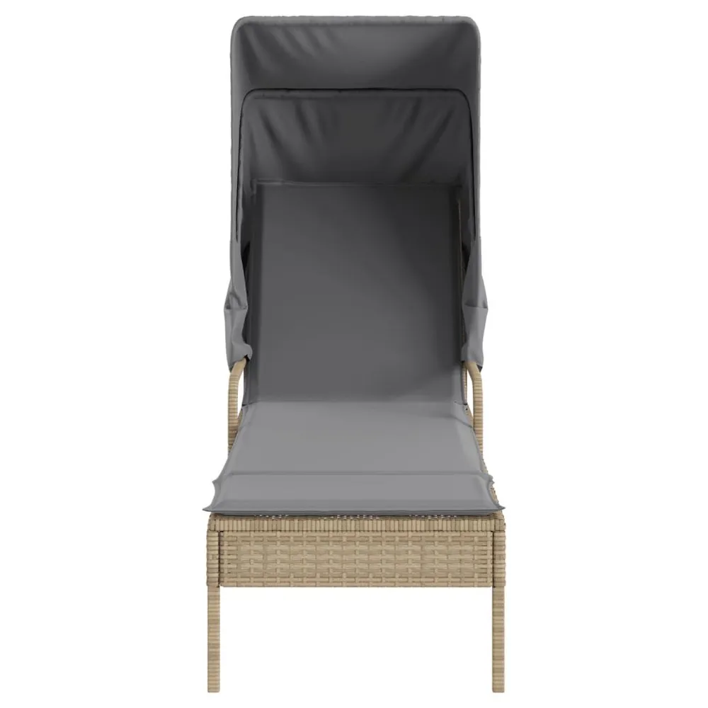 Ligbed met luifel en tafel poly rattan lichtbruin