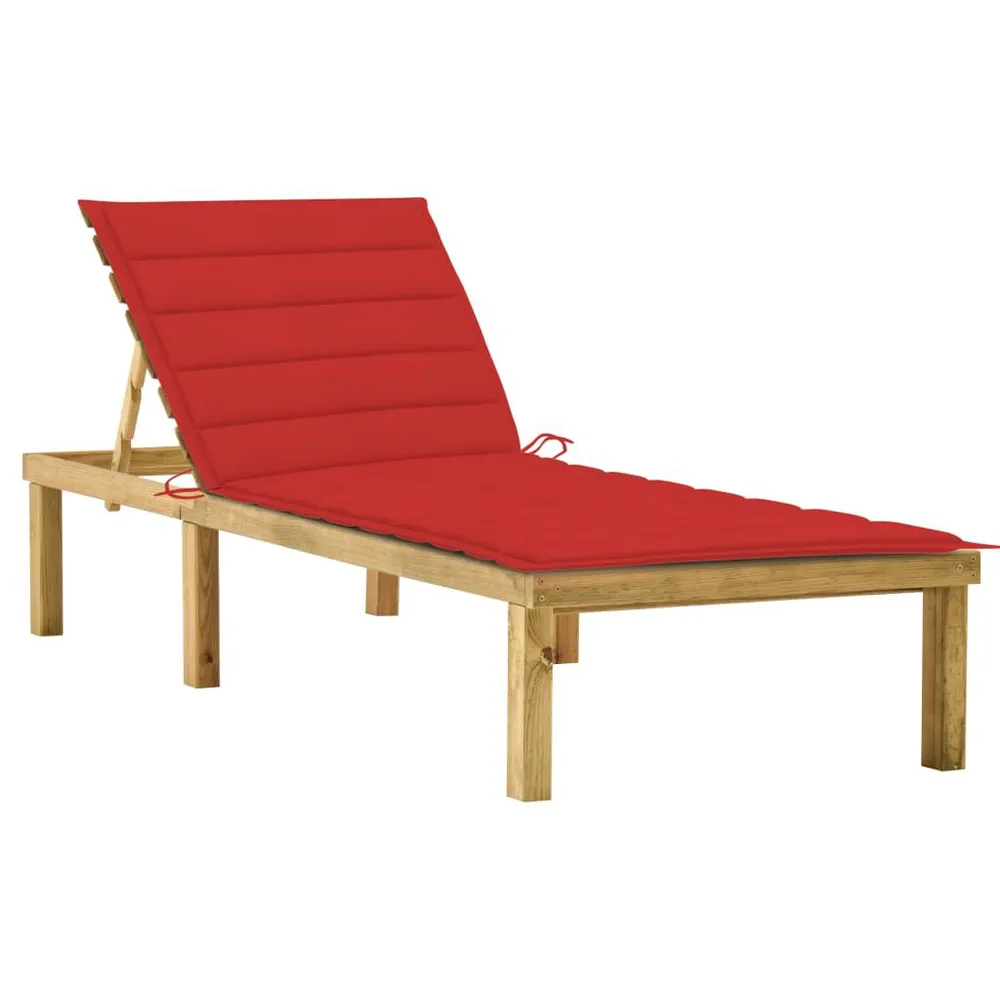 Ligbed met rood kussen geïmpregneerd grenenhout