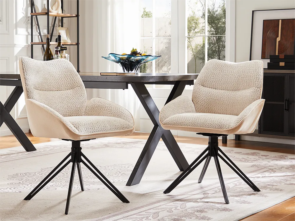 Set van 2 eetkamerstoelen - 360° draaibaar - sherpa stof - Wit