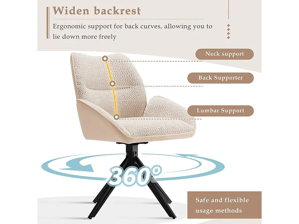 Set van 2 eetkamerstoelen - 360° draaibaar - sherpa stof - Wit