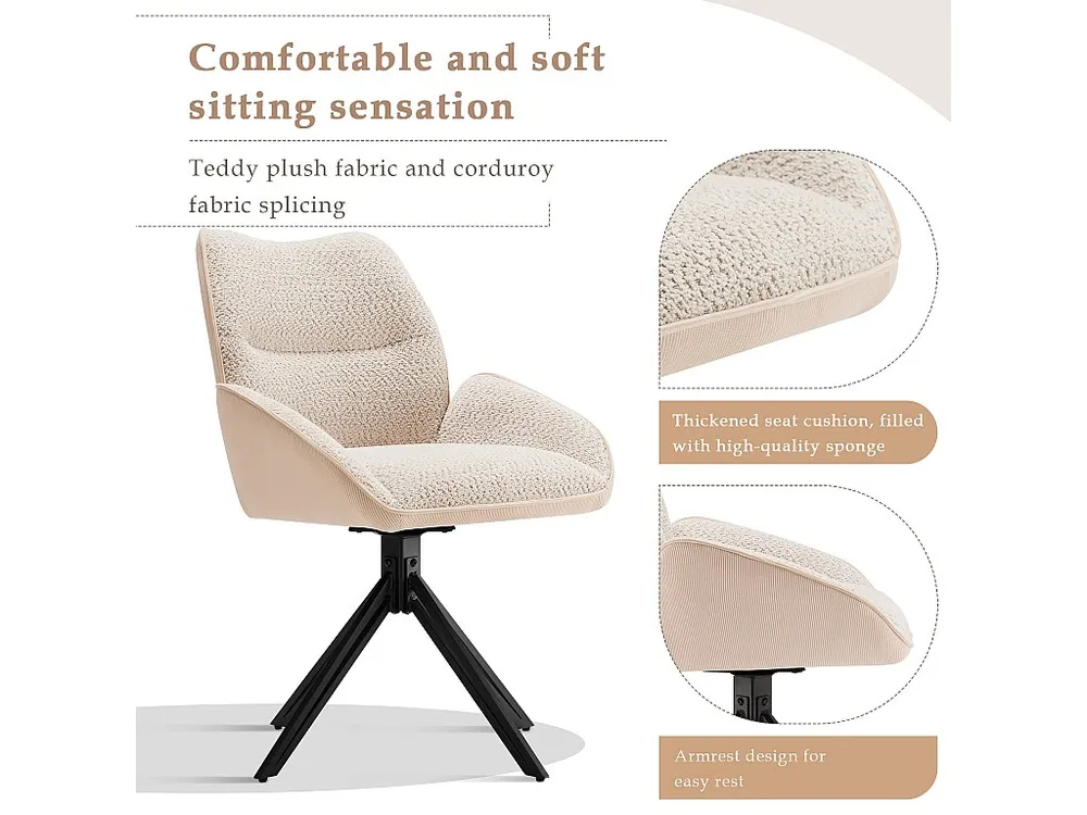 Set van 2 eetkamerstoelen - 360° draaibaar - sherpa stof - Wit