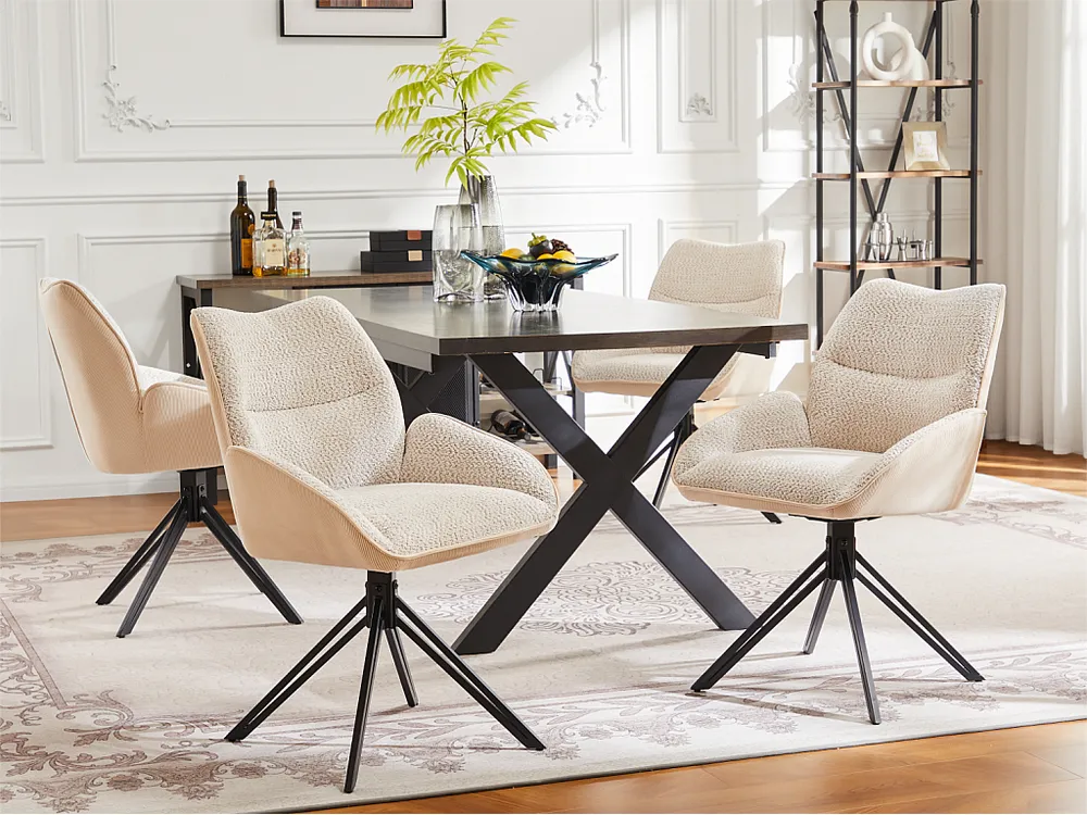 Set van 4 eetkamerstoelen - 360° draaibaar - sherpa stof - Wit