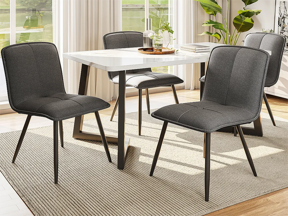 Set van 4 eetkamerstoelen - bekleed met linnen - Grijs