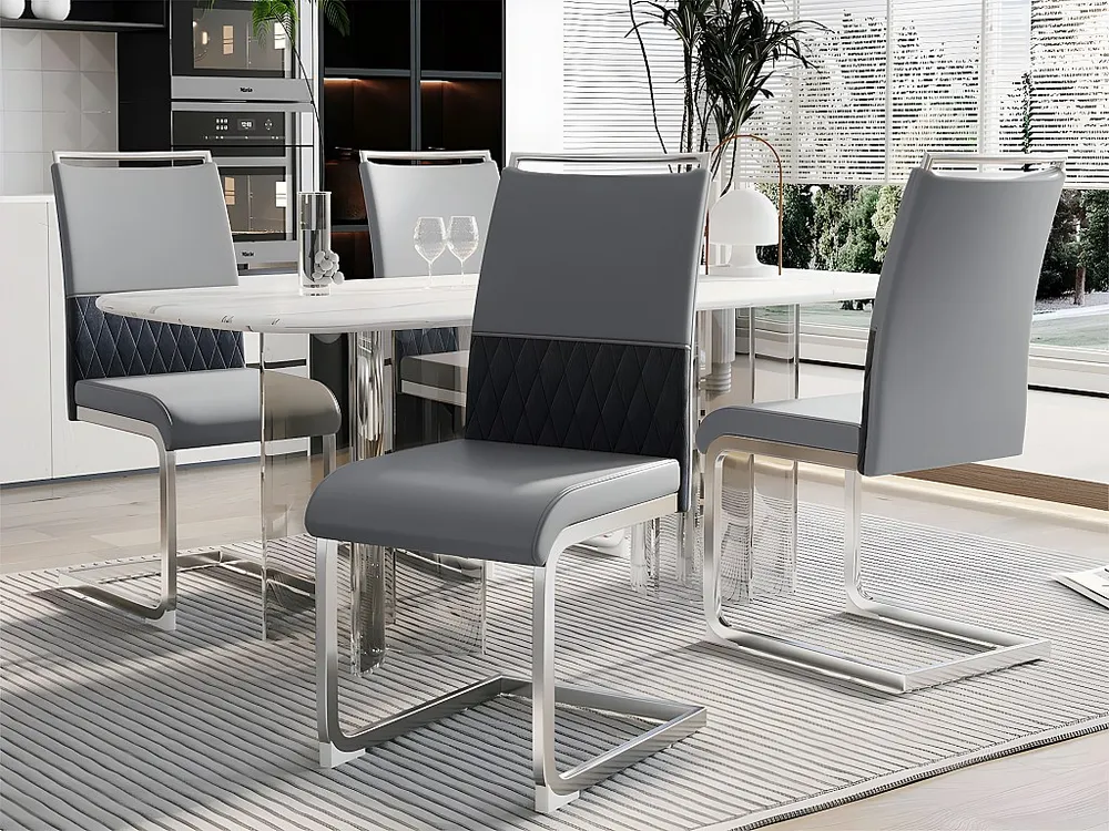 Set van 4 eetkamerstoelen - kunstleer en linnen rugleuning - grijs