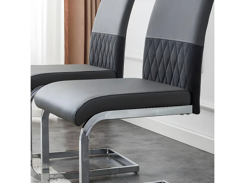 Set van 4 eetkamerstoelen - kunstleer en linnen rugleuning - grijs