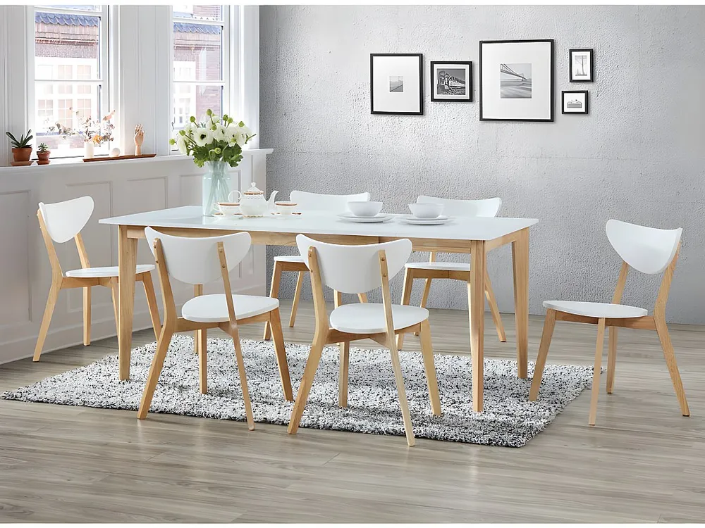 Set van 6 stoelen CARINE - Massief hevea en MDF - Wit